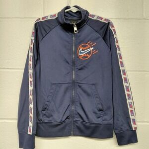 NIKE DRI-FIT Youth Basball Full Zip Boys Size 7 L Long Sleeve Navy Blue Orange